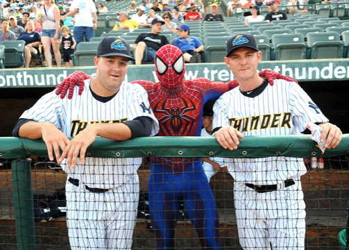 Spider-Man with Trenton Thunder players Photo