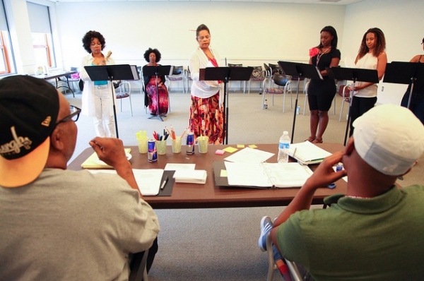 Marion McClinton and Marcus Gardley (foreground) and Denise Burse, Harriett D. Foy, L Photo